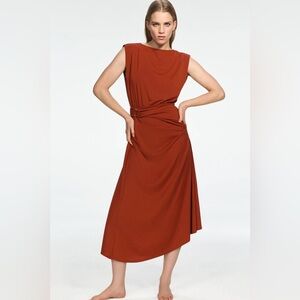 Zara Rust Orange Sleeveless Midi Dress